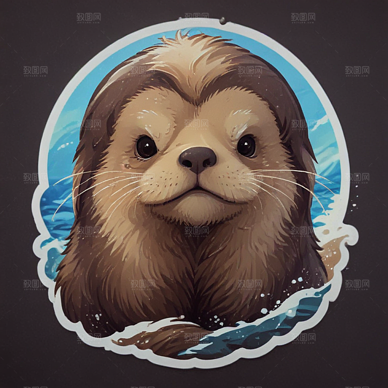 海獭卡通插画风格贴纸