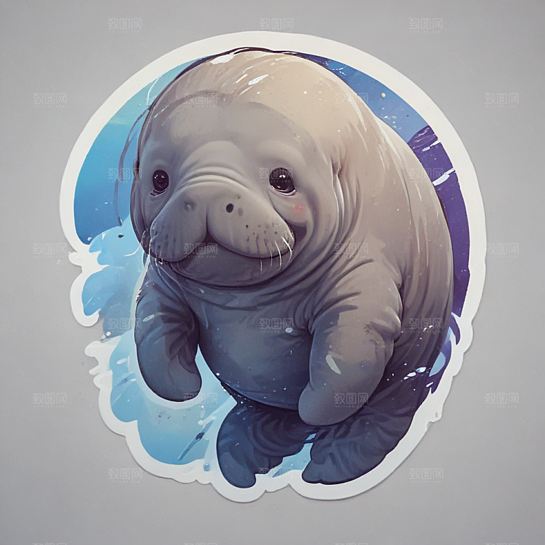 海牛卡通插画风格贴纸
