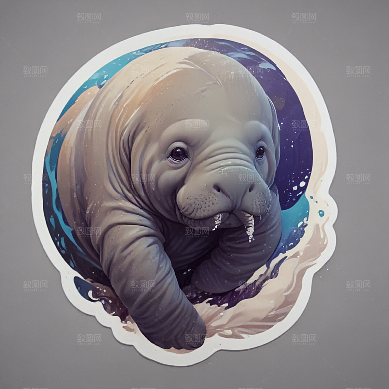 海牛卡通插画风格贴纸