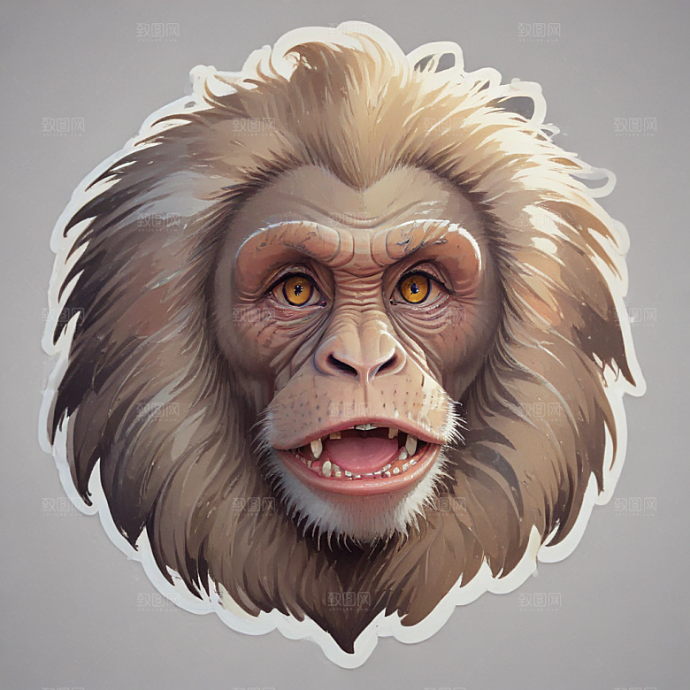 狒狒卡通插画风格贴纸