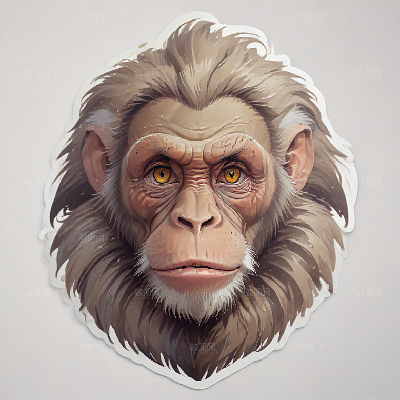 狒狒卡通插画风格贴纸