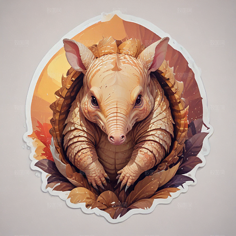 犰狳卡通插画风格贴纸
