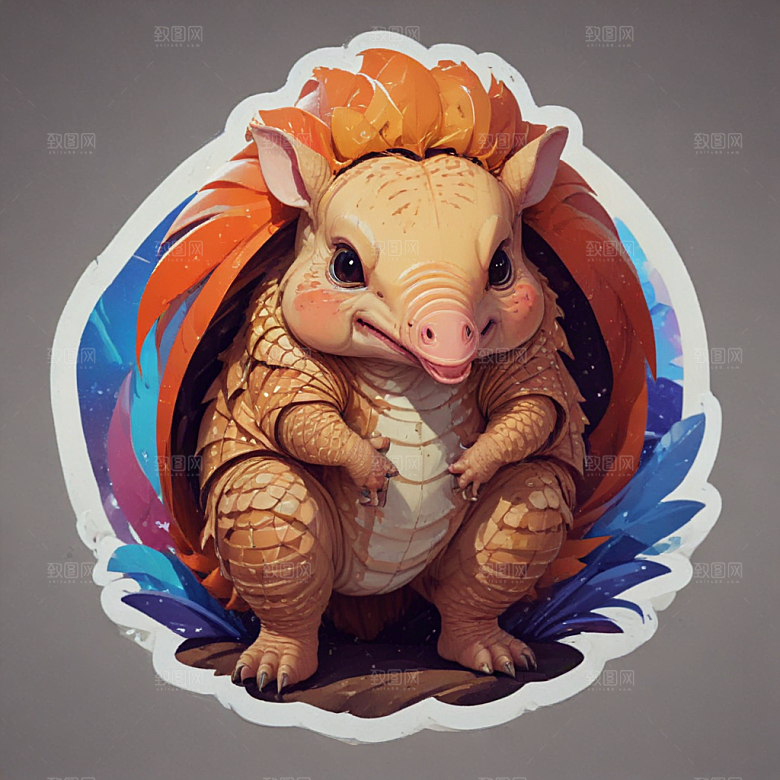 犰狳卡通插画风格贴纸
