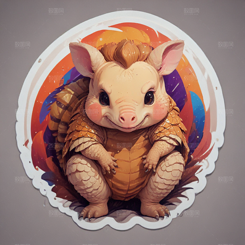 犰狳卡通插画风格贴纸