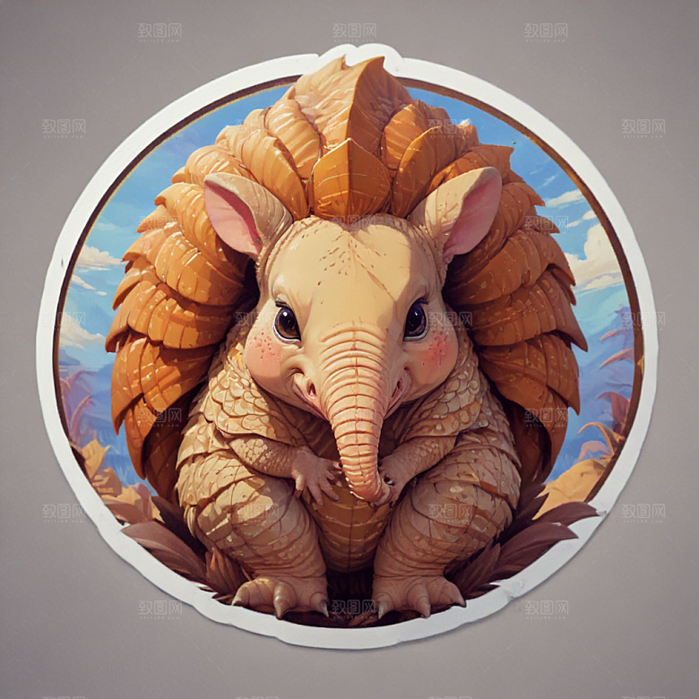 犰狳卡通插画风格贴纸