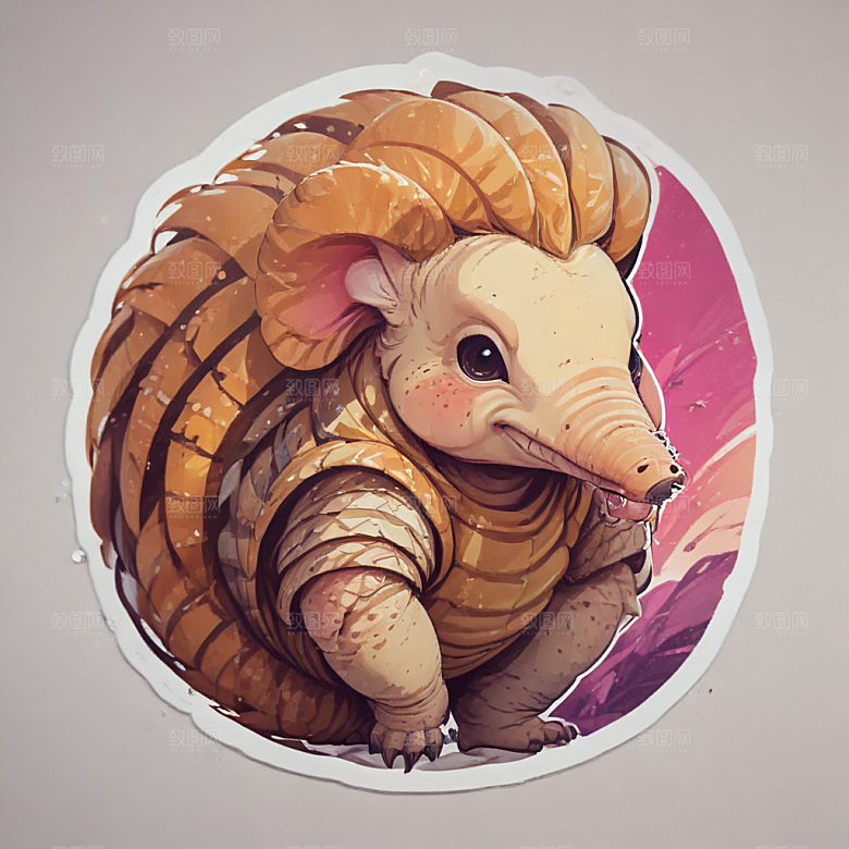 犰狳卡通插画风格贴纸