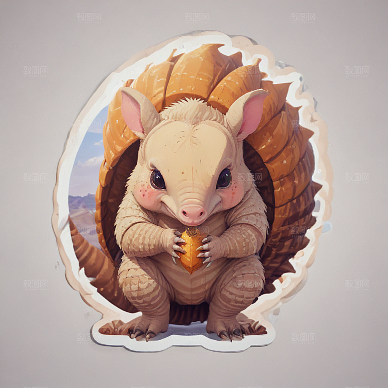 犰狳卡通插画风格贴纸