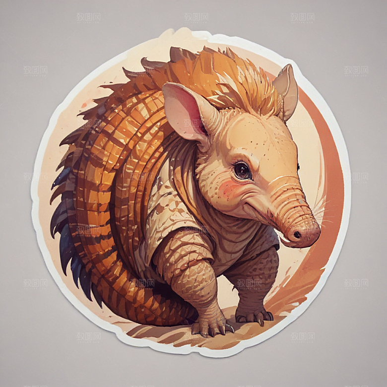 犰狳卡通插画风格贴纸