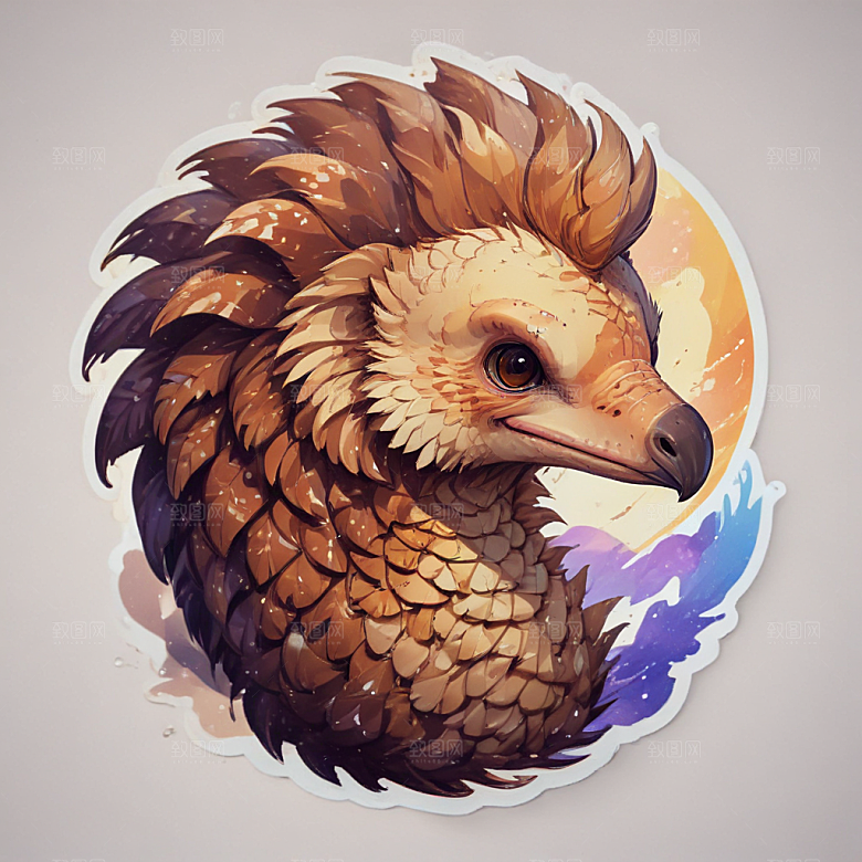 穿山甲卡通插画风格贴纸