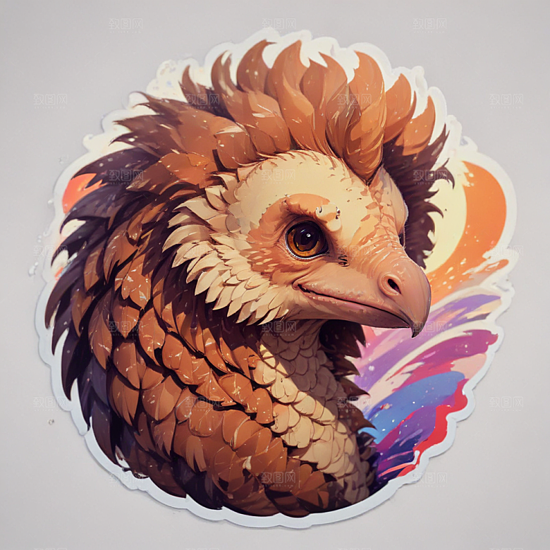 穿山甲卡通插画风格贴纸