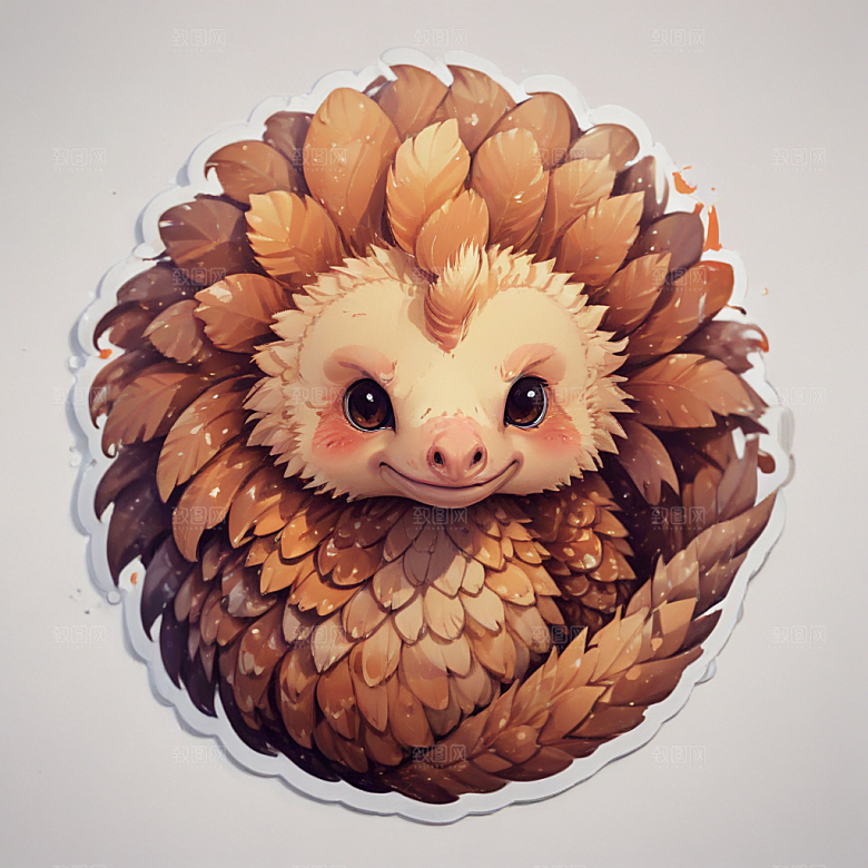 穿山甲卡通插画风格贴纸