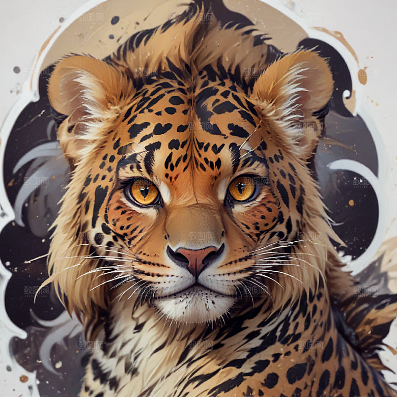 豹卡通插画风格贴纸