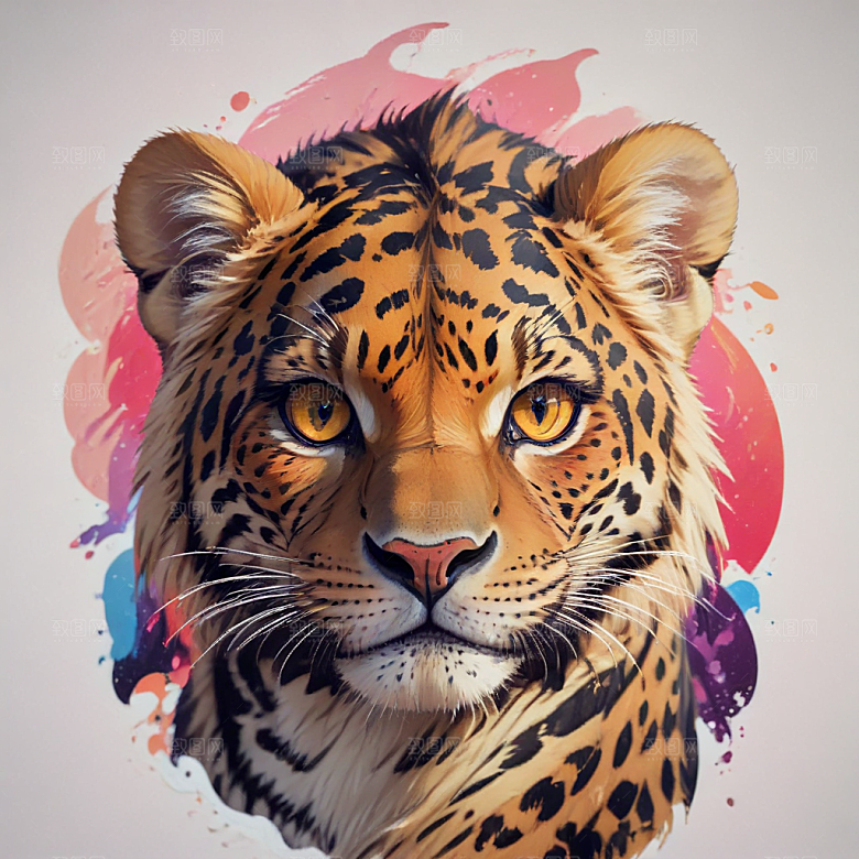 豹卡通插画风格贴纸