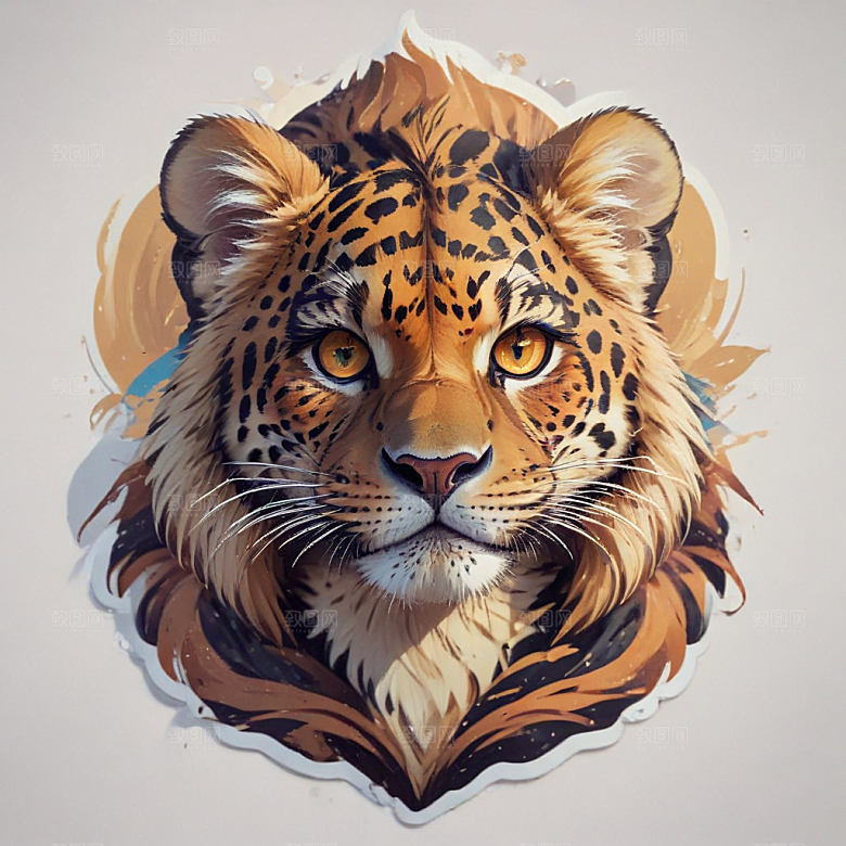 豹卡通插画风格贴纸