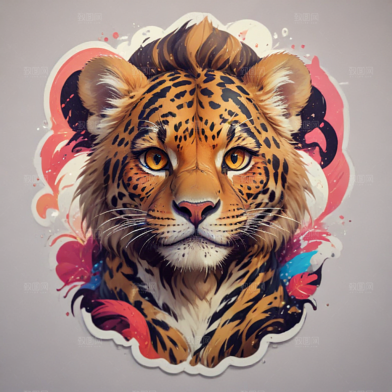 豹卡通插画风格贴纸