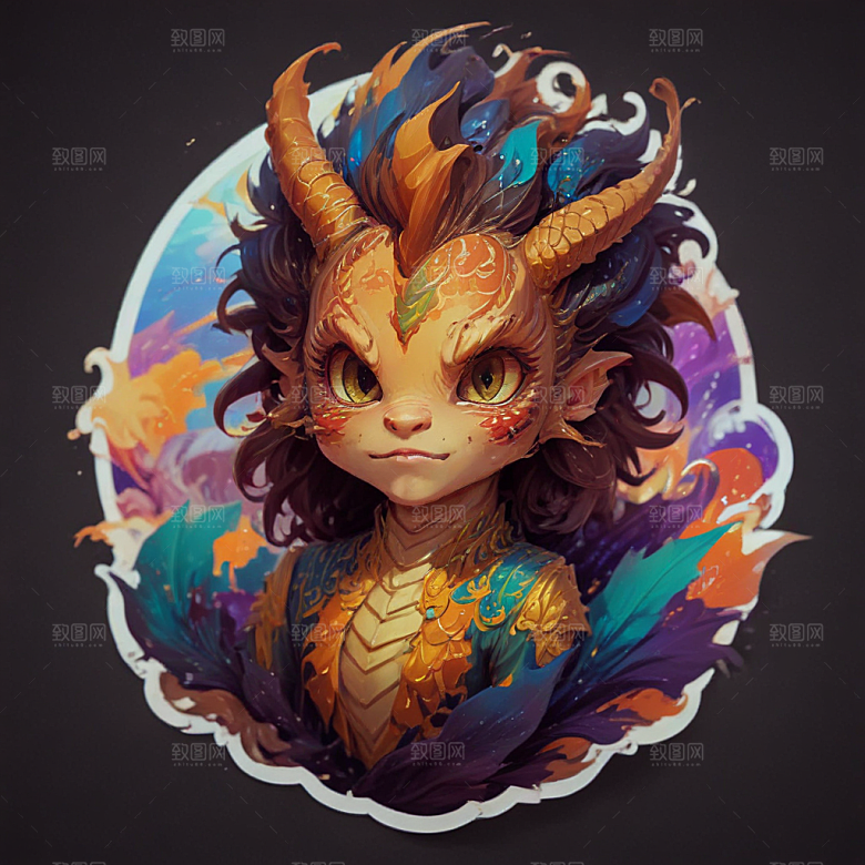龙卡通插画风格贴纸
