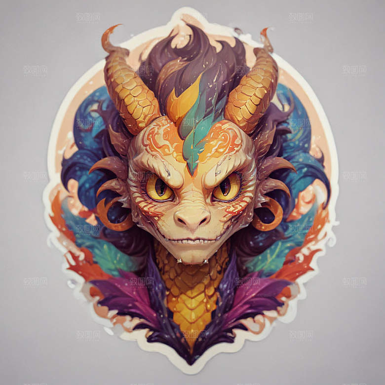 龙卡通插画风格贴纸
