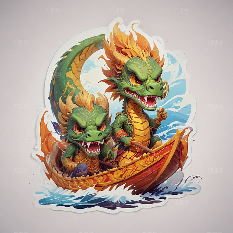 赛龙舟卡通插画风格贴纸