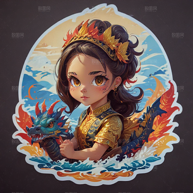 赛龙舟卡通插画风格贴纸