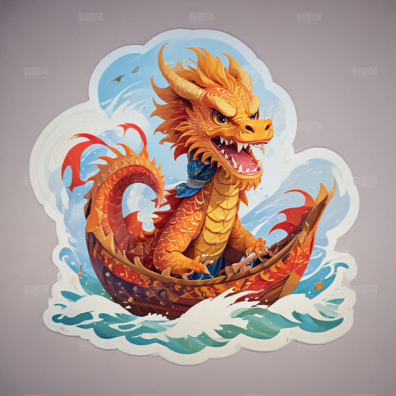 赛龙舟卡通插画风格贴纸