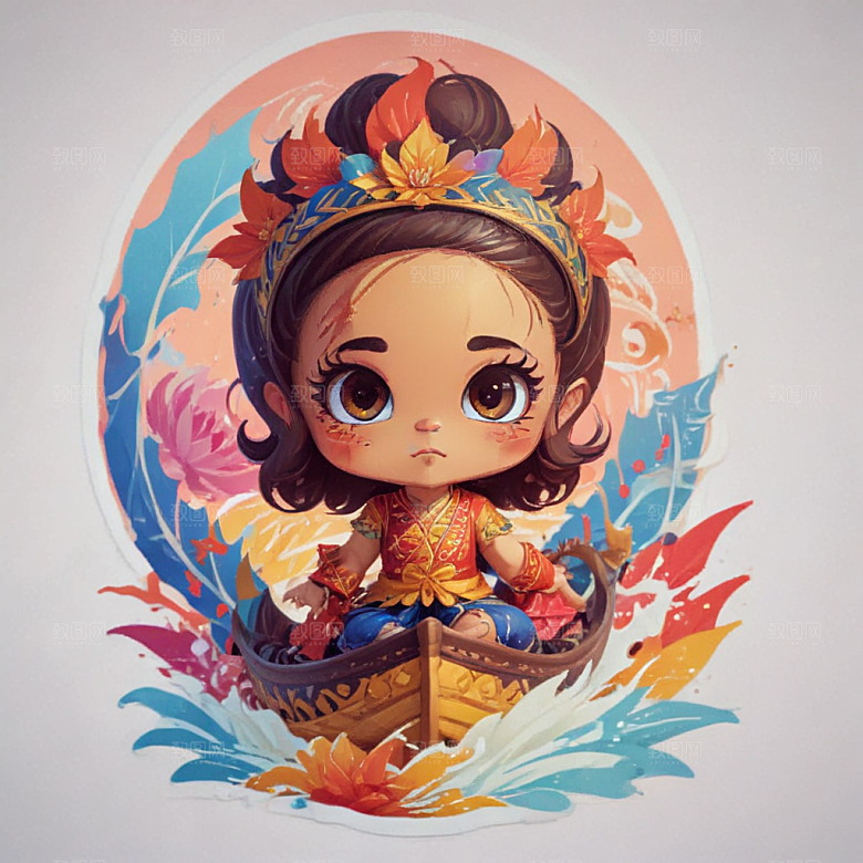 赛龙舟卡通插画风格贴纸