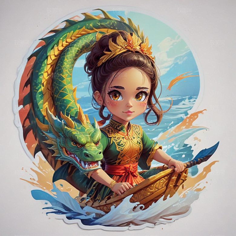 赛龙舟卡通插画风格贴纸