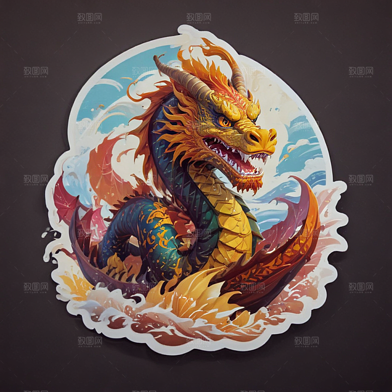 赛龙舟卡通插画风格贴纸