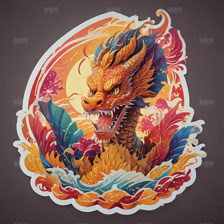 赛龙舟卡通插画风格贴纸