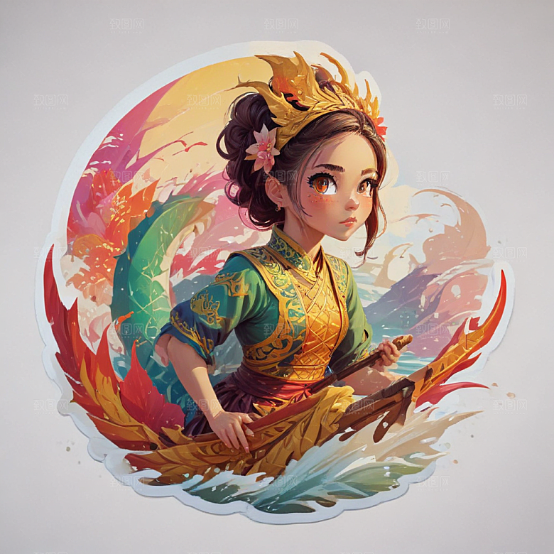 赛龙舟卡通插画风格贴纸