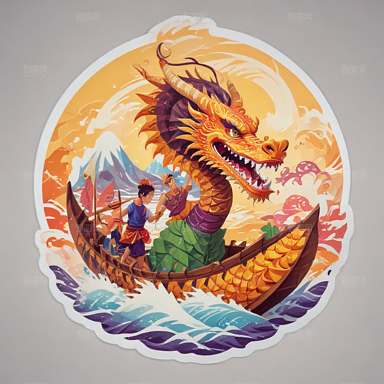 赛龙舟卡通插画风格贴纸