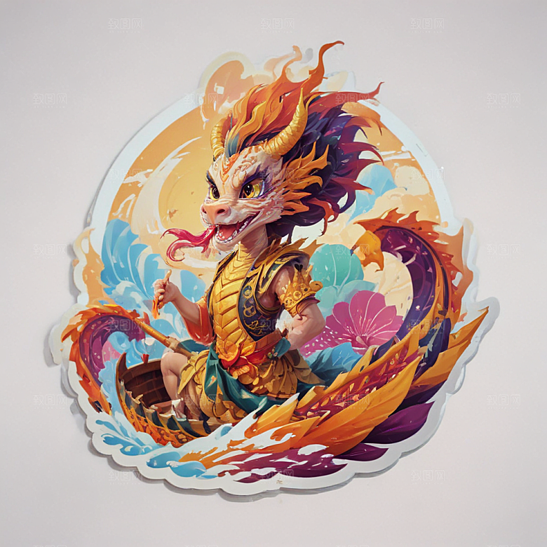 端午龙舟赛卡通插画风格贴纸