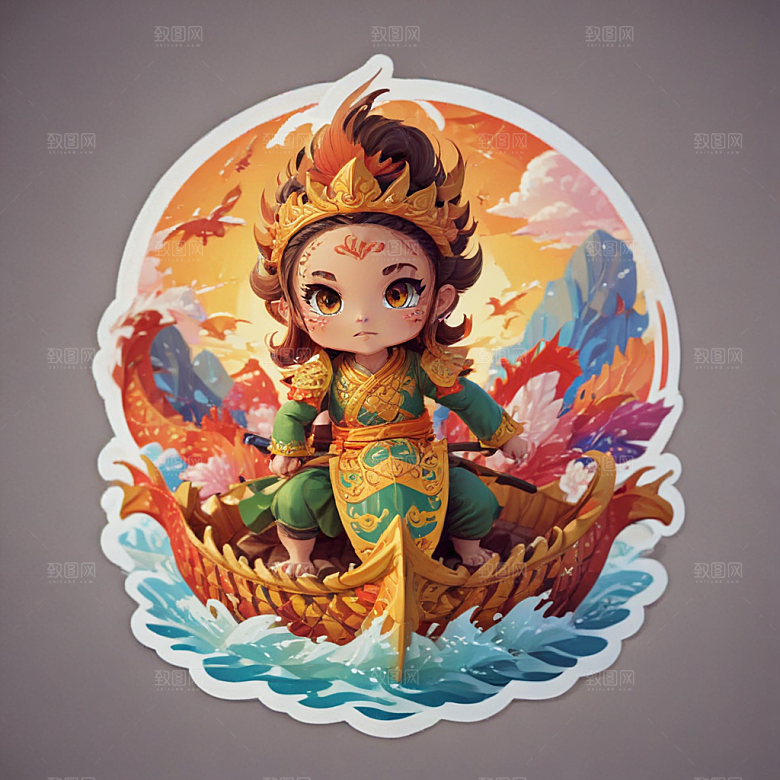 端午龙舟赛卡通插画风格贴纸