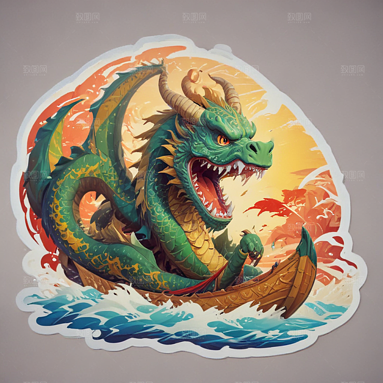 端午龙舟赛卡通插画风格贴纸