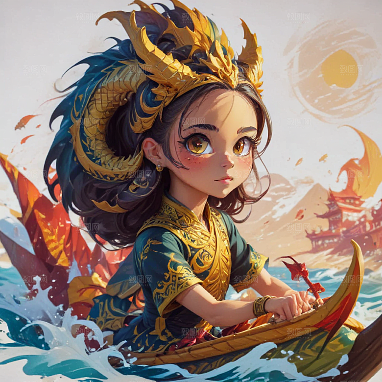 端午龙舟赛卡通插画风格贴纸
