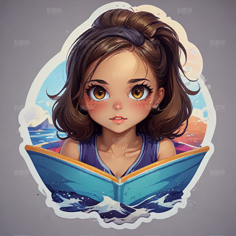 健身艇卡通插画风格贴纸
