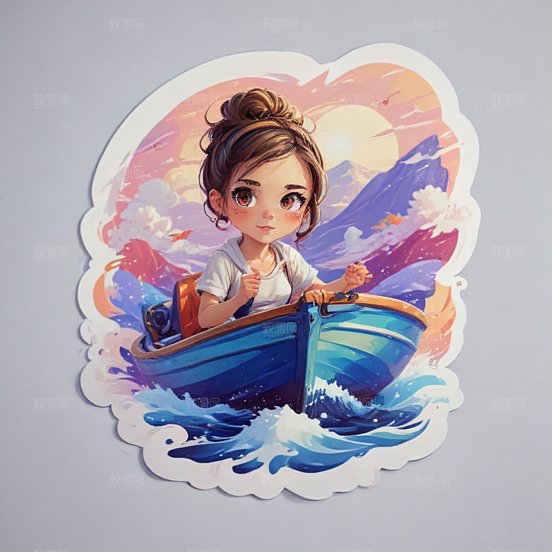 健身艇卡通插画风格贴纸