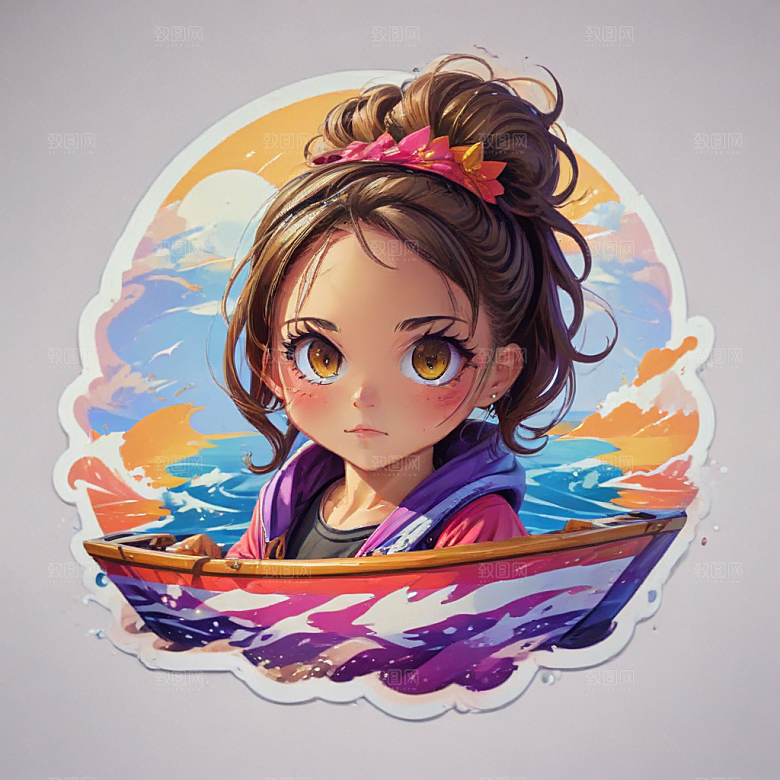 健身艇卡通插画风格贴纸