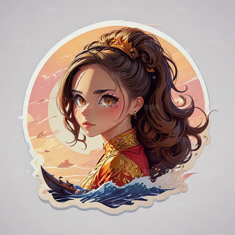 健身艇卡通插画风格贴纸
