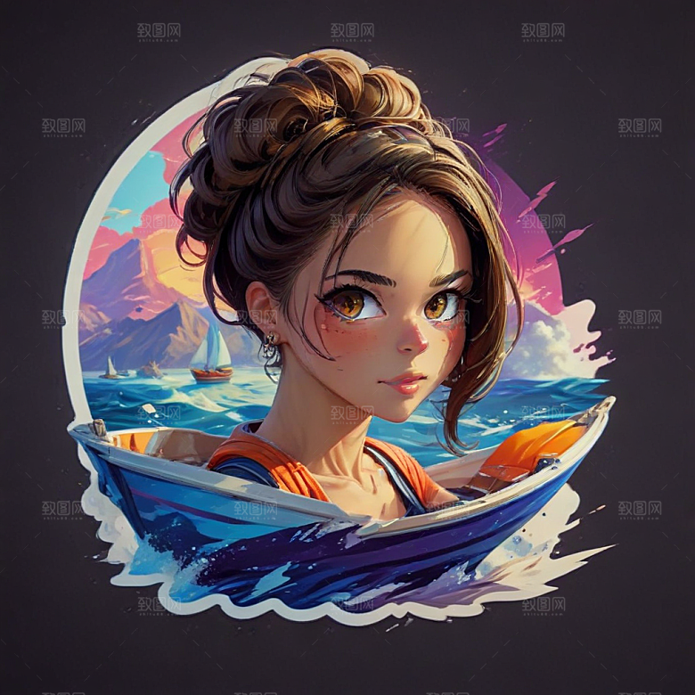 健身艇卡通插画风格贴纸