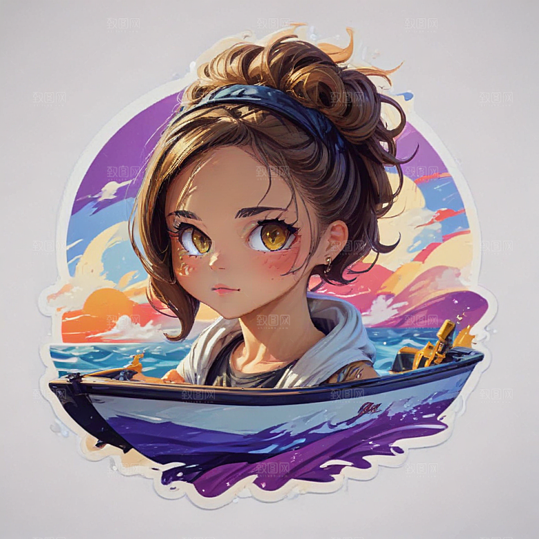 健身艇卡通插画风格贴纸