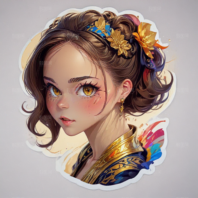 古风少女插画色彩鲜艳风格可爱卡通图片