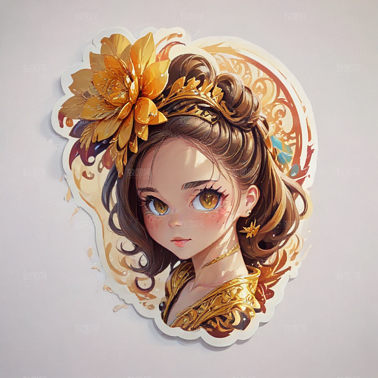 古风少女插画色彩鲜艳风格可爱卡通图片