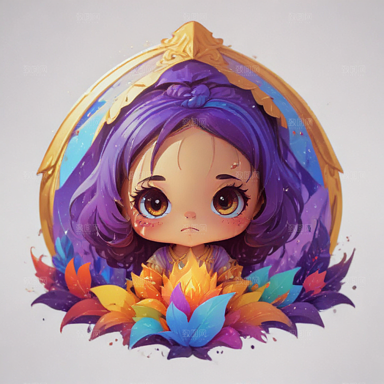 少女插画色彩鲜艳风格可爱卡通图片