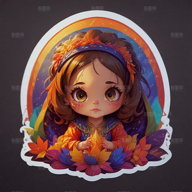 少女插画色彩鲜艳风格可爱卡通图片