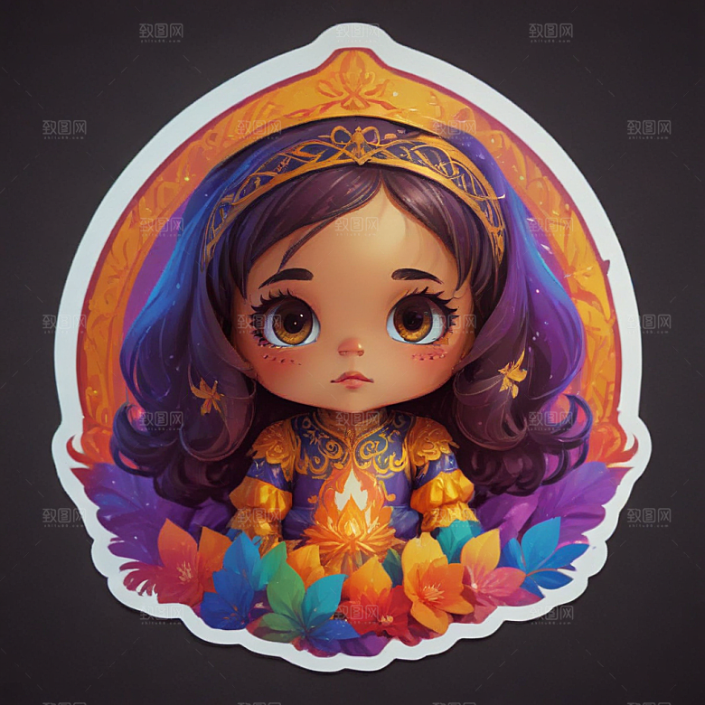 少女插画色彩鲜艳风格可爱卡通图片