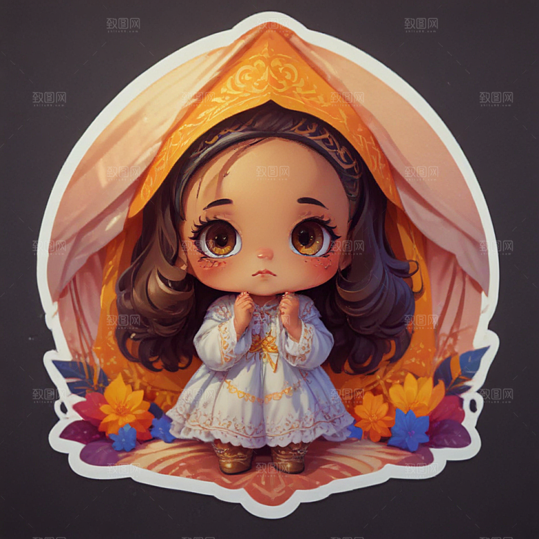 少女插画色彩鲜艳风格可爱卡通图片