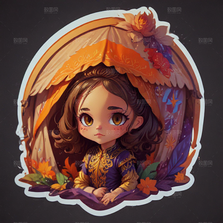 少女插画色彩鲜艳风格可爱卡通图片