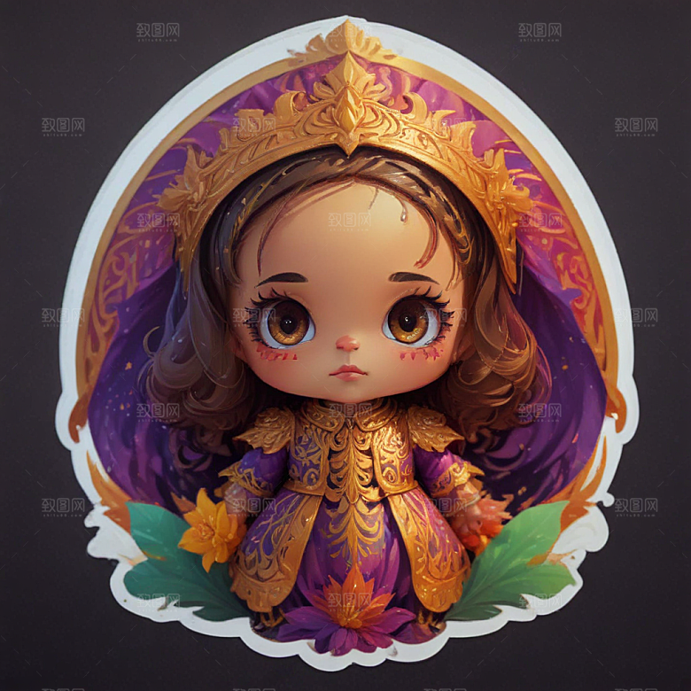 少女插画色彩鲜艳风格可爱卡通图片