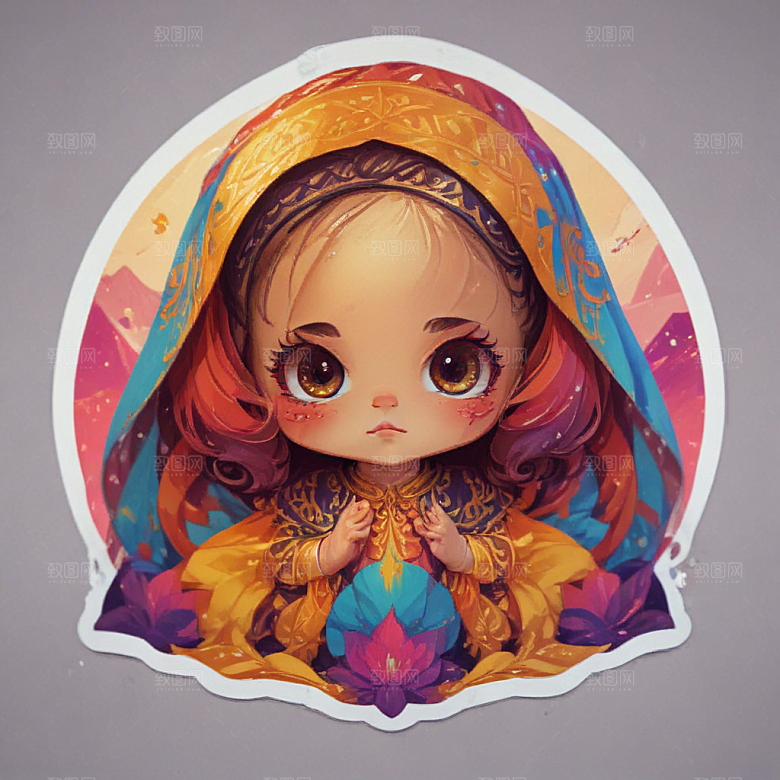 少女插画色彩鲜艳风格可爱卡通图片