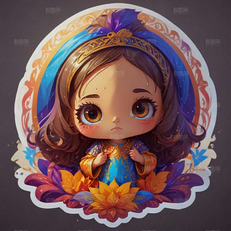 少女插画色彩鲜艳风格可爱卡通图片